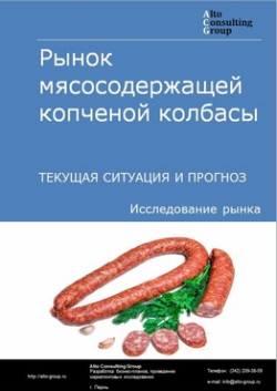 Обложка исследования: Анализ рынка мясосодержащей копченой колбасы в РФ. Текущая ситуация и прогноз 2024-2028 гг.