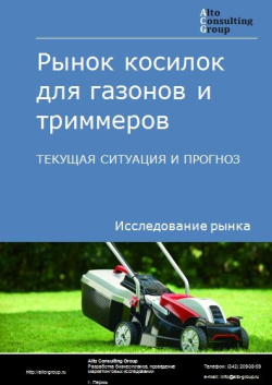 Обложка исследования: Анализ рынка косилок для газонов и триммеров в РФ. Текущая ситуация и прогноз 2024-2028 гг.