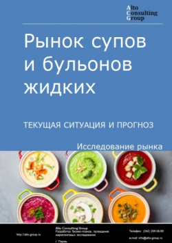 Обложка исследования: Анализ рынка супов и бульонов в жидком виде в России. Текущая ситуация и прогноз 2024-2028 гг.