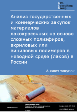 Обложка исследования: Анализ закупок материалов лакокрасочных на основе сложных полиэфиров, акриловых или виниловых полимеров в неводной среде (лаков) в России в 2024 г.