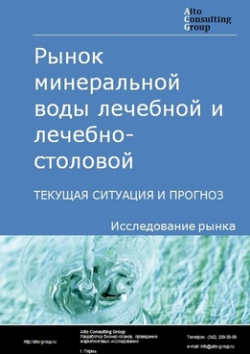 Обложка исследования: Анализ рынка минеральной воды лечебной и лечебно-столовой в России. Текущая ситуация и прогноз 2024-2028 гг.