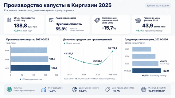 Производство капусты в Киргизии 2025: объемы, цены и структура рынка