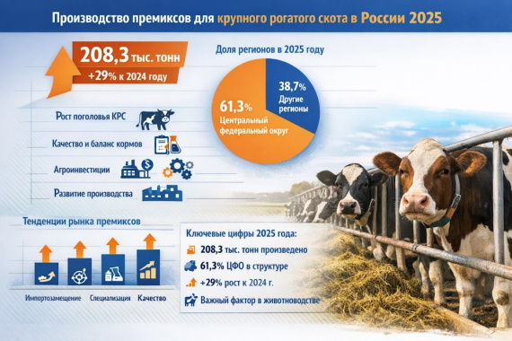 Производство премиксов для крупного рогатого скота в России 2025: объемы, структура и рост