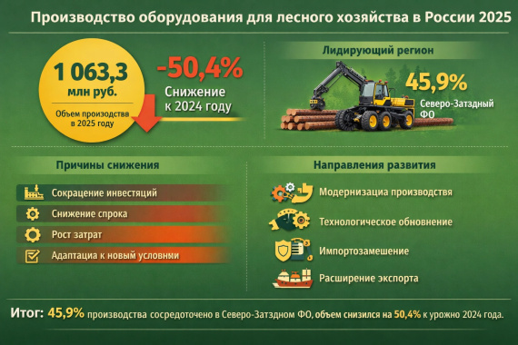 Производство оборудования для лесного хозяйства в России 2025: динамика рынка и региональная структура