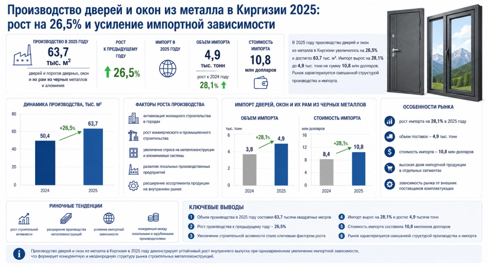 Производство дверей и окон из металла в Киргизии 2025: рост на 26,5% и усиление импортной зависимости