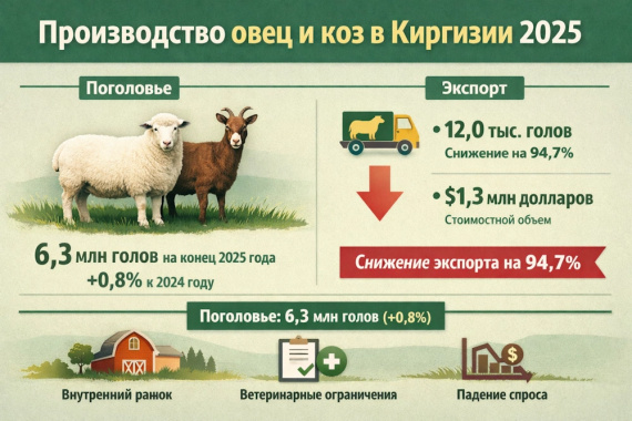 Производство овец и коз в Киргизии 2025: поголовье, экспорт и структура рынка