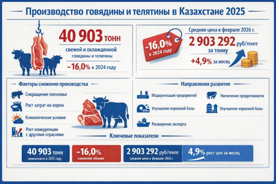 Производство говядины и телятины в Казахстане 2025: снижение объемов и рост цен
