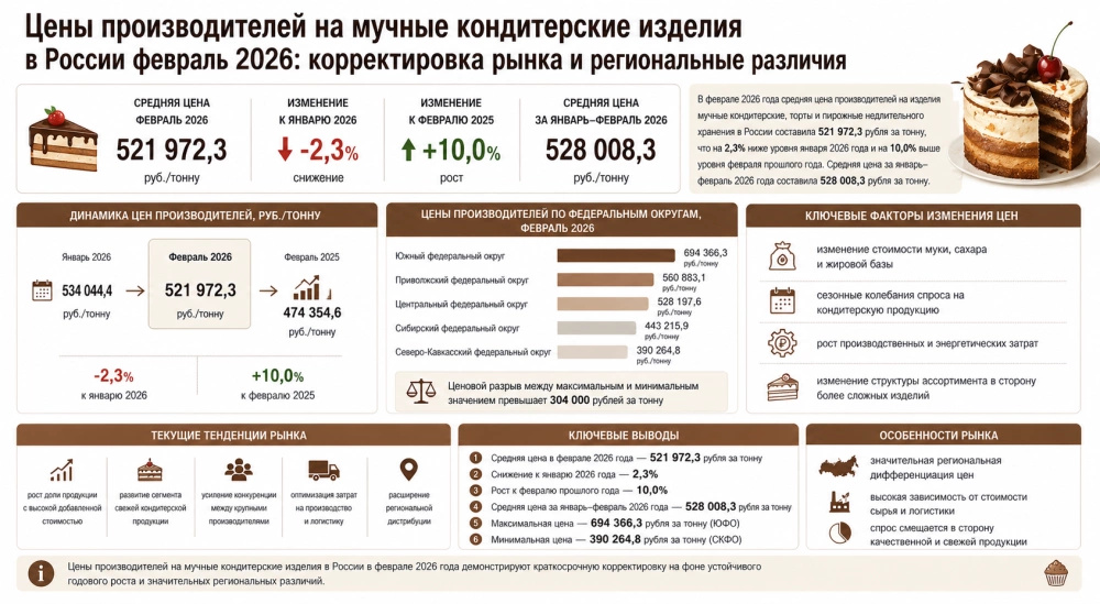 Цены производителей на мучные кондитерские изделия в России февраль 2026: корректировка рынка и региональные различия